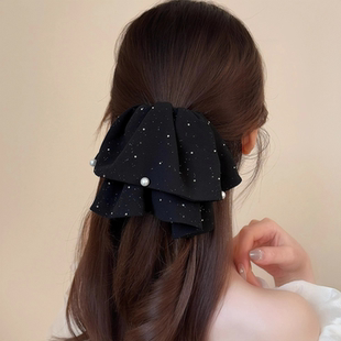 法式轻奢满天星碎钻网纱裙摆发夹高级感甜美百搭后脑勺半扎马尾夹