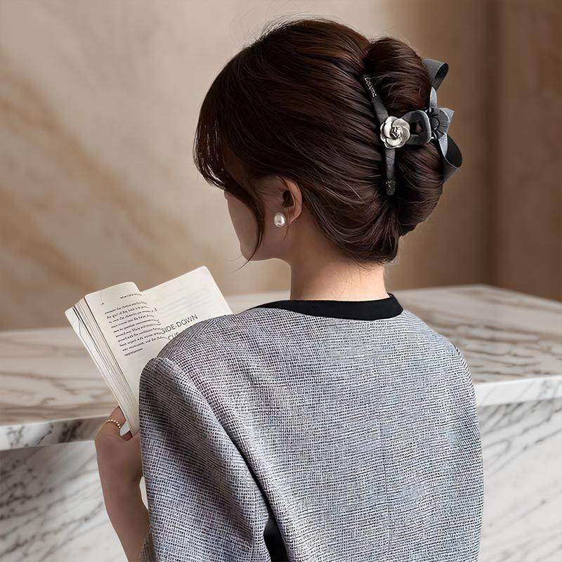 法式气质布艺灰色大蝴蝶结抓夹后脑勺发夹可爱兔子花朵公主鲨鱼夹