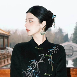 古风仿点翠烧蓝蝴蝶双面发簪新中式 高端簪子女 高级感发饰2025新款