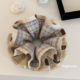 韩系咖色波点条纹大肠发圈女慵懒风丸子头超大号简约百搭发饰头绳