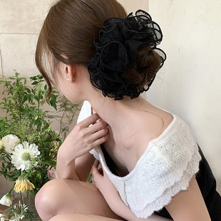 韩系超仙气质网纱波点木耳边发圈小众高级感丸子头花发饰女