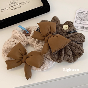 韩系咖色针织毛线蝴蝶结大肠发圈女慵懒风扎头发发饰头绳秋冬款