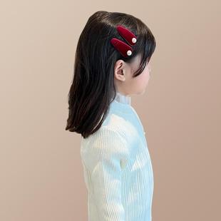 高级感丝绒红色发夹儿童气质闪亮蝴蝶结刘海bb夹小女孩新年碎发夹