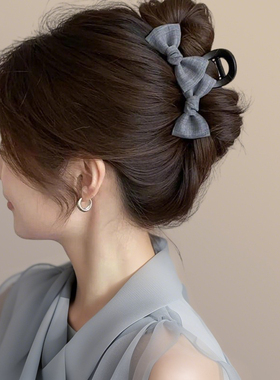 韩系灰色蝴蝶结抓夹女高级感2025新款发夹后脑勺鲨鱼夹大号头饰