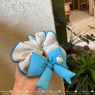 春夏爆炸好看蓝色充棉蝴蝶结KT波点发圈夏日小清新甜美头绳新款 女