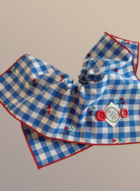 韩系蓝色格子方巾大肠发圈女方形头绳高级感慵懒风扎头发大号发饰