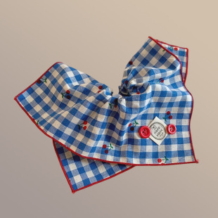 韩系蓝色格子方巾大肠发圈女方形头绳高级感慵懒风扎头发大号发饰