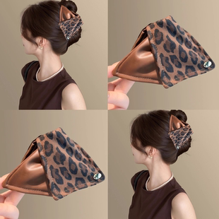 美拉德系列 高马尾后脑勺头巾 早秋韩系复古豹纹三角抓夹女接新款