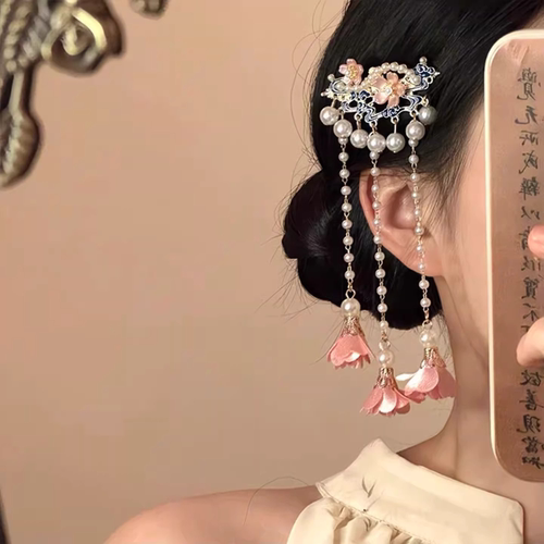 新中式国风花朵流苏汉服发夹