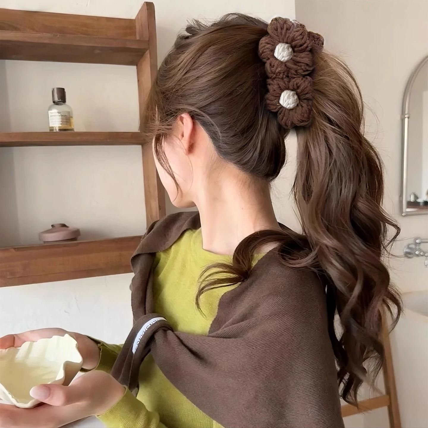 复古毛线花朵香蕉夹竖夹女秋冬饱满后脑勺高马尾抓夹气质百搭发夹