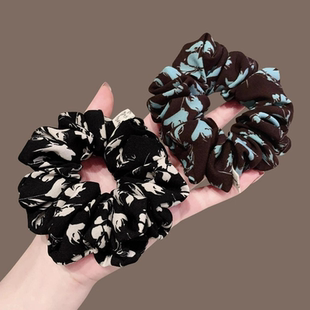 简约复古印花大肠发圈优雅气质时尚 缎面扎发发圈百搭头绳发饰女