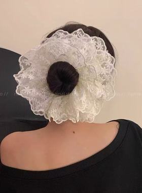 方圆同款白色蕾丝大肠发圈2025年新款皮筋法式慵懒感复古花边发圈