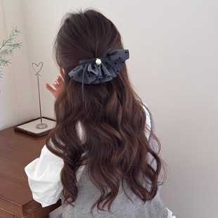 韩国新款 珍珠波点蝴蝶结弹簧夹2025早秋气质珍珠后脑勺扎发发饰女