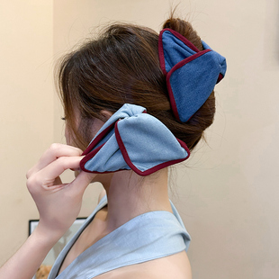 韩系春季 上头绝美气质复古撞色牛仔发抓洋气甜酷女孩高级氛围抓夹