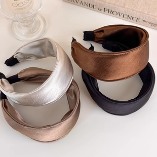 高质感光泽缎面宽边发箍百搭气质高颅顶头箍压发发卡外带发饰2025