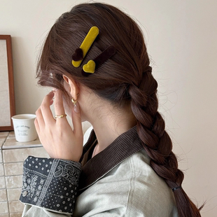 韩系秋冬丝绒爱心侧边夹子前额刘海夹气质碎发整理鸭嘴夹发夹头饰