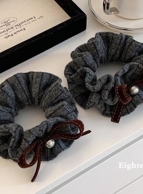 韩系灰色蝴蝶结条纹针织大肠发圈女慵懒风扎头发超大发饰头绳秋冬