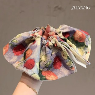 复古油画质感大肠发圈新款 高级感慵懒风扎头耐用皮筋发绳弹力发饰