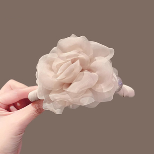 温柔花朵款 气质发夹后脑勺盘发鲨鱼夹子发卡女 山茶花抓夹韩国新款