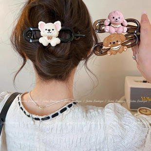敲可爱 高级感扭扭夹后脑勺盘发发夹发饰 小狗一字抓夹女2025新款