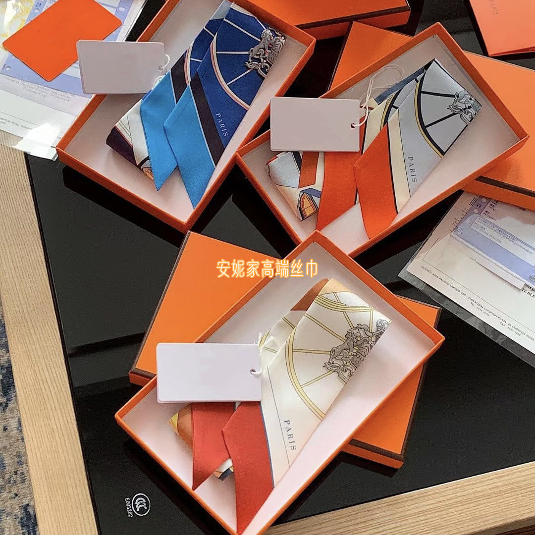 H新款twill丝巾真丝玛雅丛林缠绑包包手柄丝带束发带细窄长条领巾