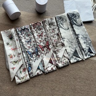 25新款适用于D家风格山水画绑包手柄丝巾18姆米真丝twill长束发带