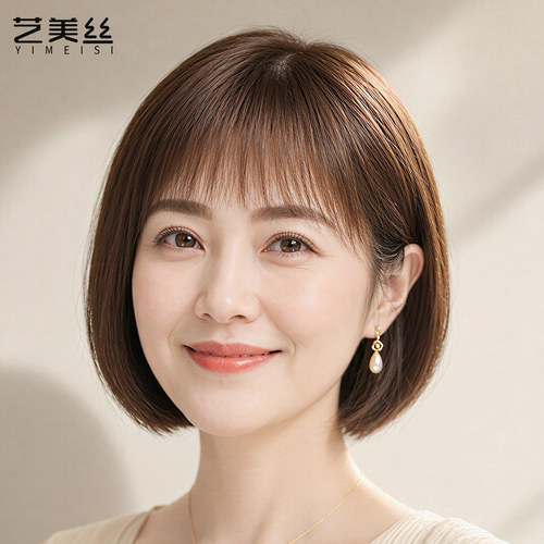 日常短发假发女全头套真人发丝中老年妈妈款夏季薄款自然波波头发