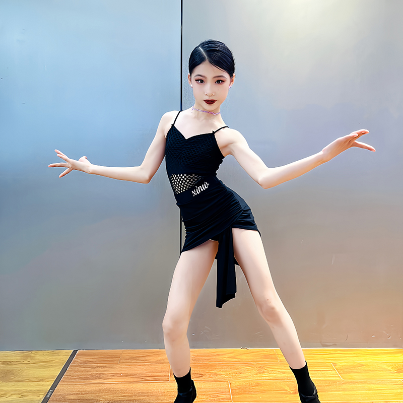 xinw拉丁舞吊带网格舞蹈服