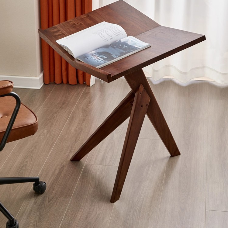 中古风实木阅读书报支架可移动杂志画册落地置物架展示台立式边几