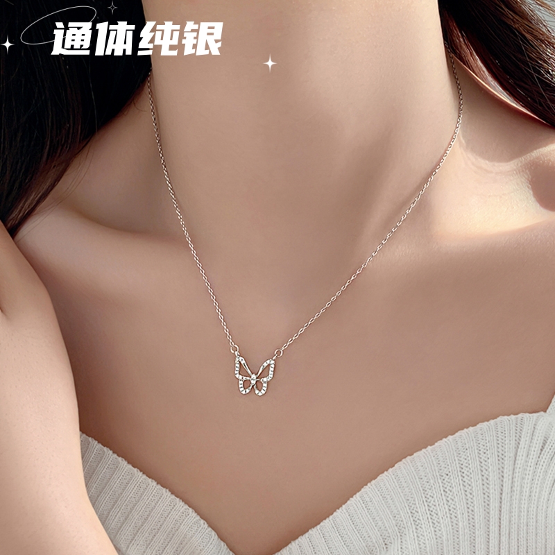 S925纯银蝴蝶项链高级设计感颈链