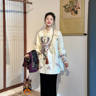 新中式国风复古重工刺绣外套女春季新款高级感超好看浅黄色上衣