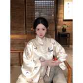 高级感名媛蝴蝶国风气质盘扣外套上衣 2024秋季 新中式 白色刺绣套装