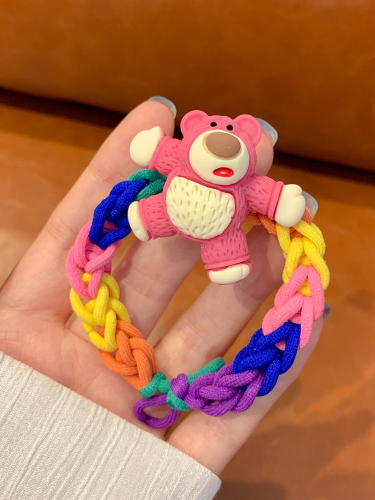 diy手工自制草莓熊头绳女童彩色发圈可爱女孩编织儿童皮筋扎头发