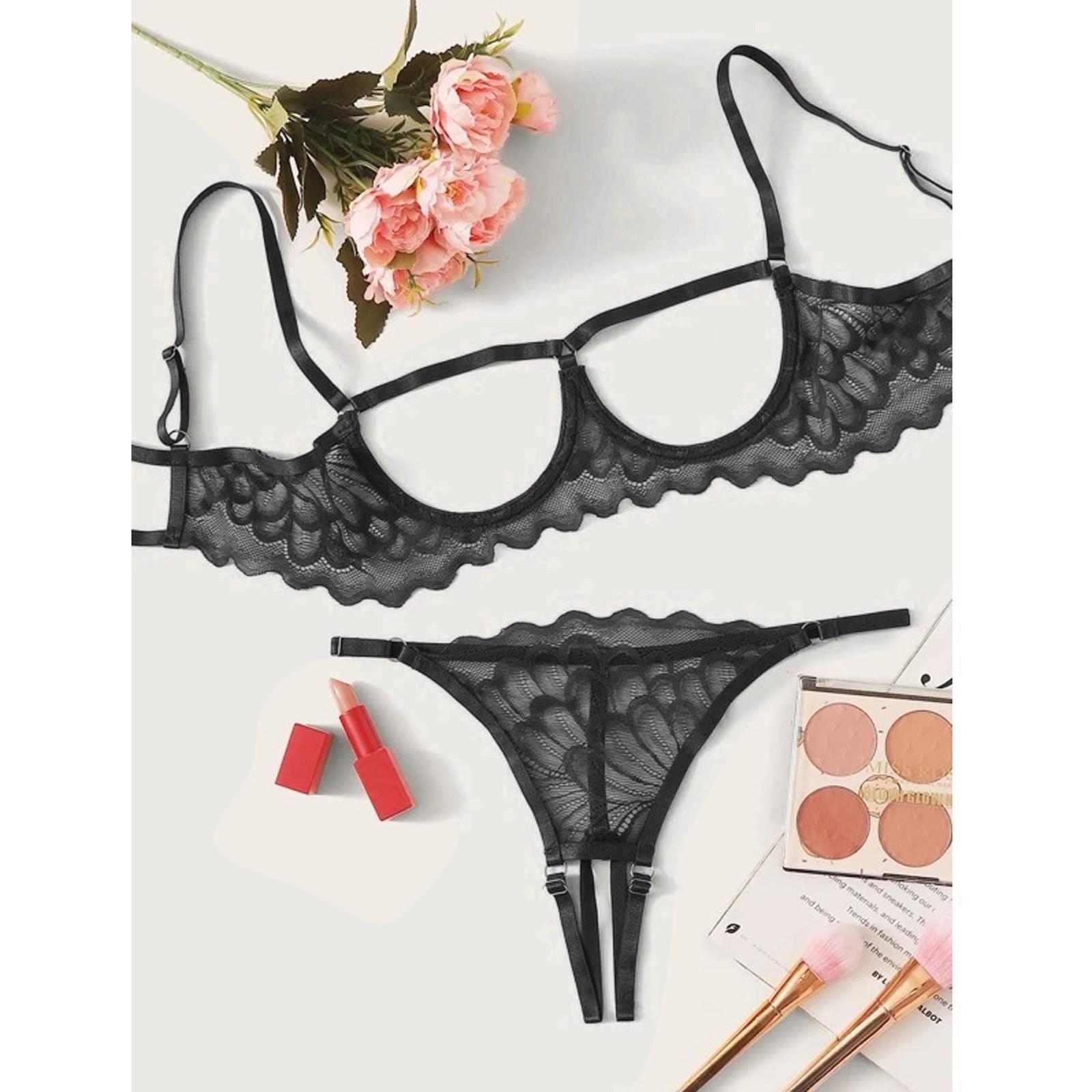 Open Cups Bra Set Lace Sexy Erotic Lingerie Women Underwear