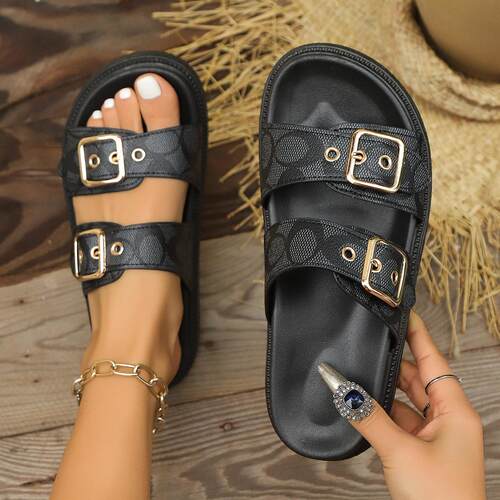 勃肯双排扣铆钉厚底凉鞋women flat sandals river shoes size 43
