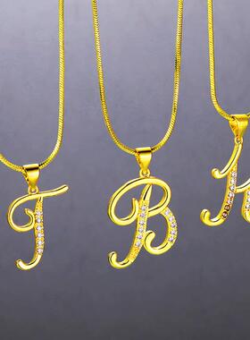 26 English letter necklace26个字母铜镶锆石蛇炼金色项炼锁骨炼