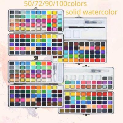50/72/90/100 Colors Solid Watercolor Paint Set Metallic Pear