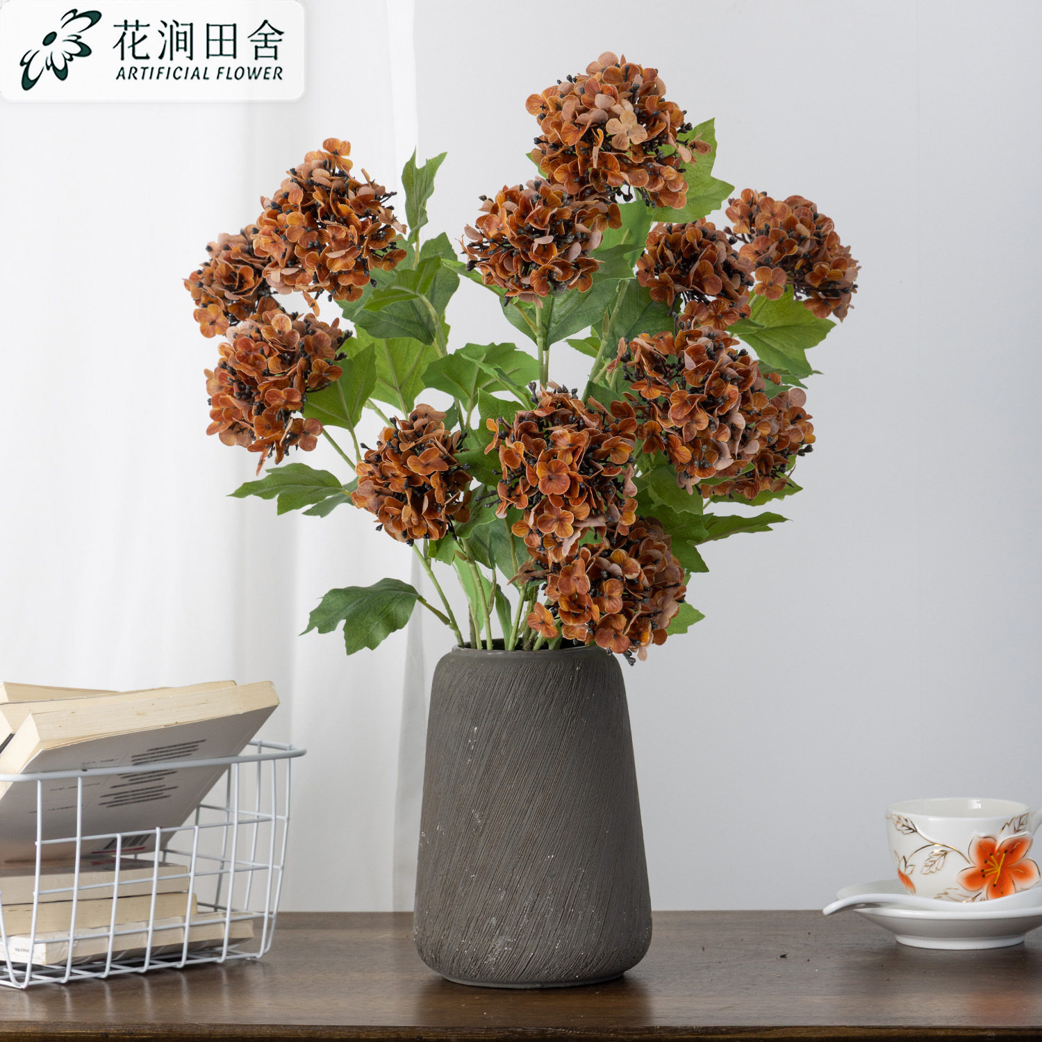 手感保湿绣球仿真花三头图片