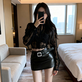 辣妹百搭低腰时尚 黑色包臀小皮裙女秋冬新款 半身裙韩版 pu皮一步裙