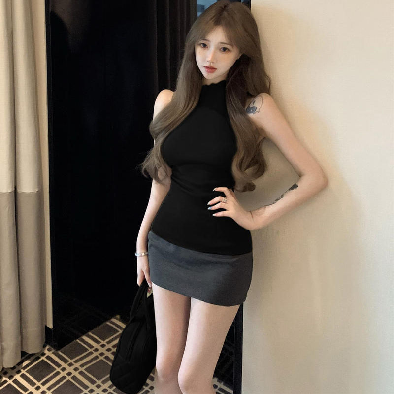 辣妹半高领无袖背心女夏季基础款