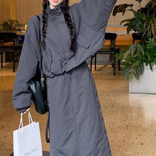 套装 夹棉加厚保暖立领工装 时尚 棉服外套高腰半身裙女2025冬季 长袖