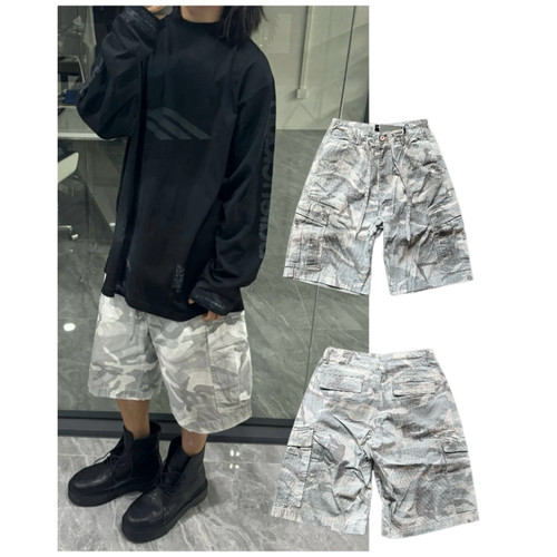 BLCG做脏灰白迷彩满印五分短裤