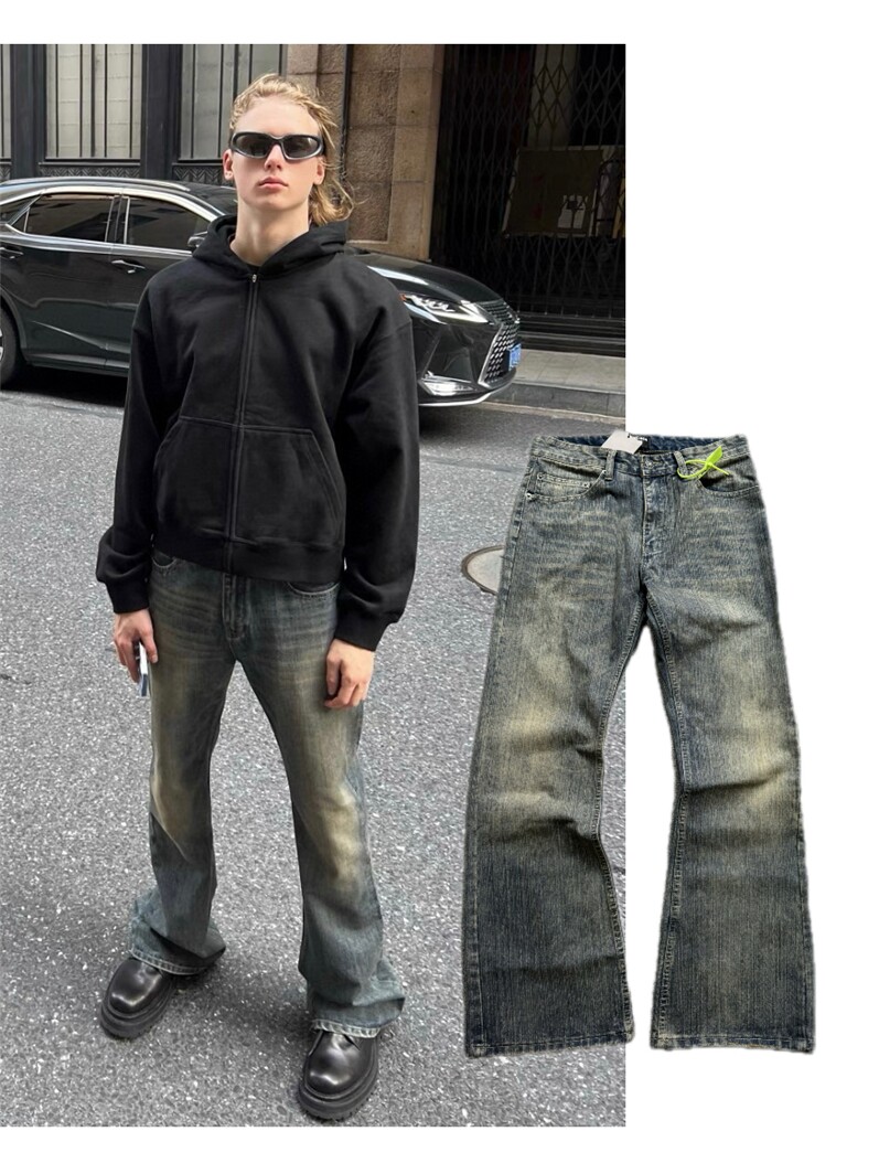 thumbnail for Autumn and winter original standard Paris style bootcut fashion week bamboo cotton B home bootcut jeans men's and women's fashion brand trousers