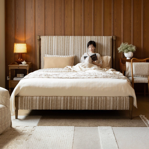 柿子生活法式中古轻奢布艺床