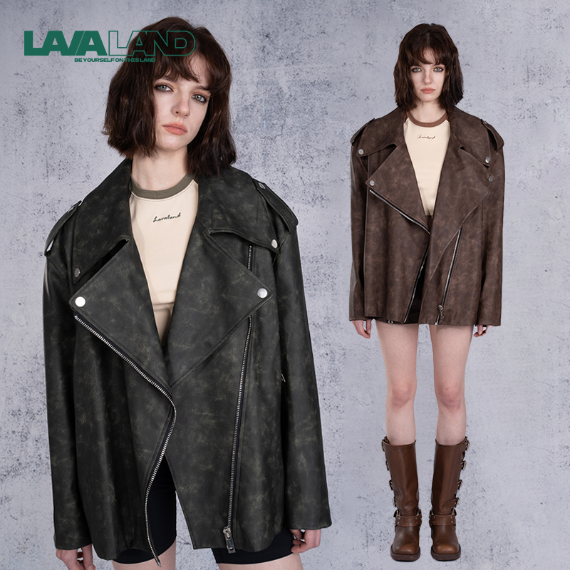 【机车美拉德】LAVALAND做旧复古水洗大皮衣秋冬厚外套风衣防风水