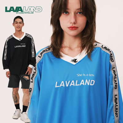 【复古杠条】LAVALAND秋冬中性风显瘦宽松长袖运动大球衣套头T恤