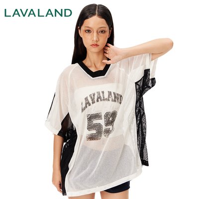 【舒适网面球衣】夏日网面涂鸦美式V领拼色球衣透气舒适短袖T恤