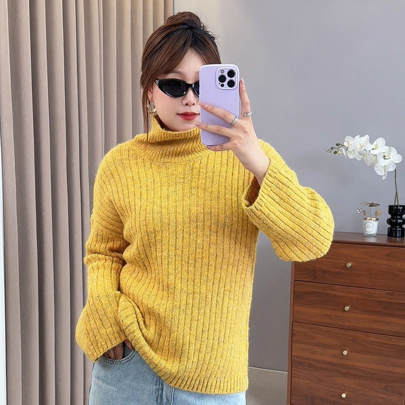 双天25年秋冬大码女装新款慵懒风坑条高领微胖大码女秋冬毛衣