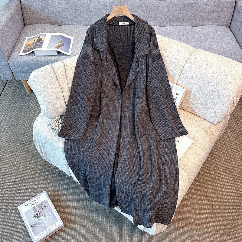 130-350斤大码女装胖mm秋冬新款设计感韩版气质长款针织风衣外套