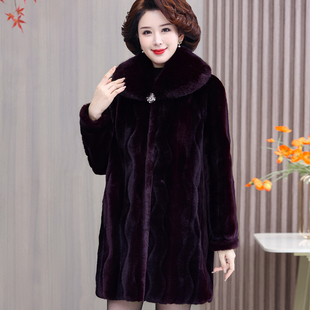 中老年皮草女老人冬装 加厚 水貂绒外套衣貂皮大衣奶奶仿貂毛妈妈装